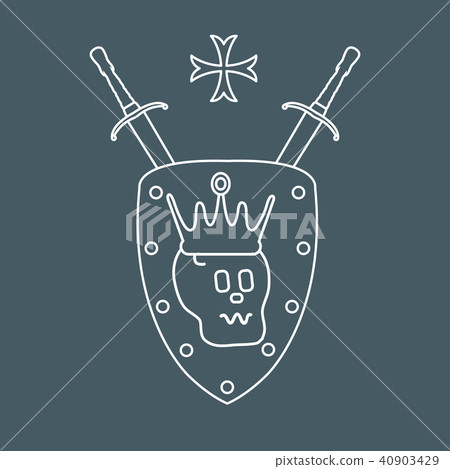 Skull, crown, shield, two crossed swords, cross 40903429