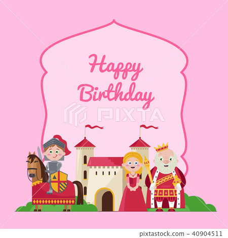 Happy birthday kids postcard with princess 40904511