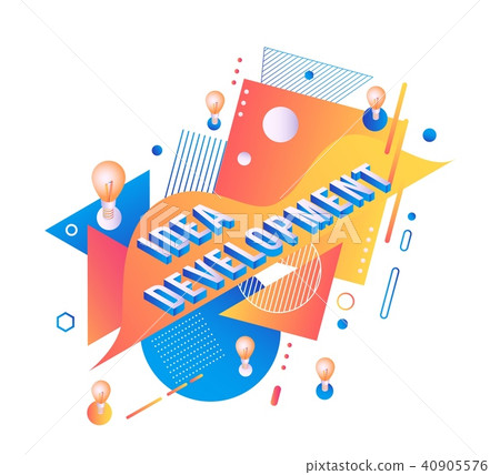 Idea development isometric gradient text design on abstract geometric background with color shapes Idea development isometric gradient text design on abstract geometric background with color shapes 40905576