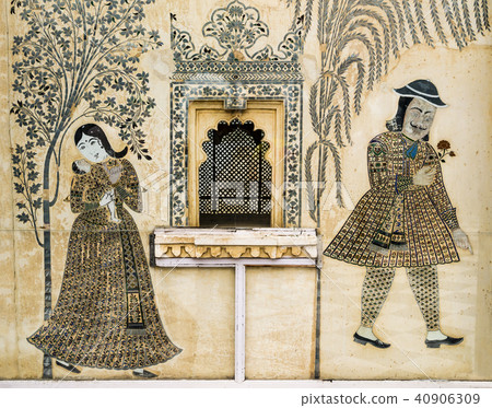 Romantic fresco in City Palace, Udaipur, India 40906309