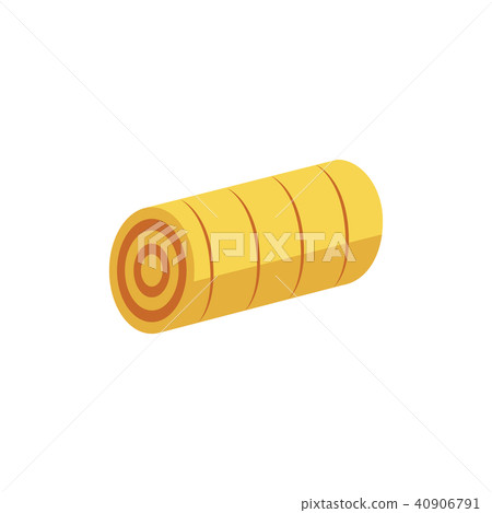 Round hay bale - dry agricultural rolled bundle of straw isolated on white background. 40906791