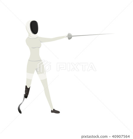 Cartoon athlete with physical disabilities fencing with rapier. Sword fighting. Combat sport. Flat Cartoon athlete with physical disabilities fencing with rapier. Sword fighting. Combat sport. Flat 40907564