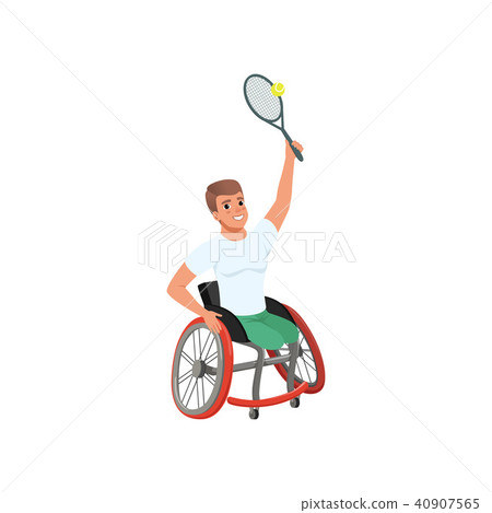 Sportsman with physical disabilities playing tennis. Young cheerful man without legs sitting in Sportsman with physical disabilities playing tennis. Young cheerful man without legs sitting in 40907565