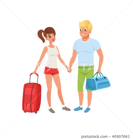 Young couple with travel bags, people traveling together during summer vacation vector Illustration 40907661