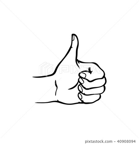 Human hand showing thumbs up gesture in sketch style isolated on white background. Human hand showing thumbs up gesture in sketch style isolated on white background. 40908094