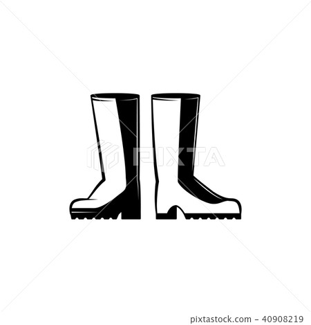 Pair of rubber boots monochrome silhouette - protective farm shoes for agricultural works. Pair of rubber boots monochrome silhouette - protective farm shoes for agricultural works. 40908219
