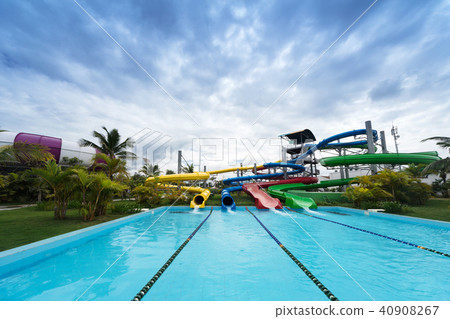 waterslides in tropical aqua park waterslides in tropical aqua park 40908267