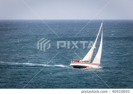 Sailing boat on the stormy Adriatic Sea. Sailing boat on the stormy Adriatic Sea. 40910693