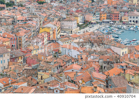 Aerial view of the harbor and part of the Rovinj. Aerial view of the harbor and part of the Rovinj. 40910704