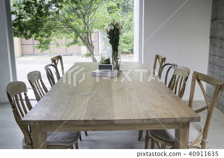 Wooden dining table in coffee shop Wooden dining table in coffee shop 40911635