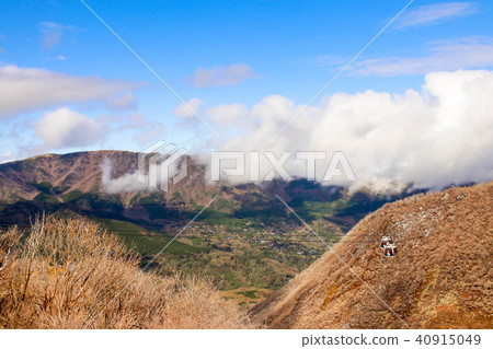 Closeup of two Ropeway with mountain and blue sky Closeup of two Ropeway with mountain and blue sky 40915049