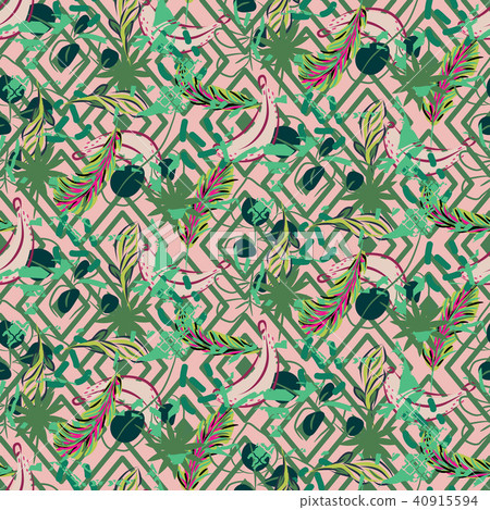 Fusion exotic jungle plant tropical palm pattern. Seamless vector nature geometric wallpaper. Fusion exotic jungle plant tropical palm pattern. Seamless vector nature geometric wallpaper. 40915594