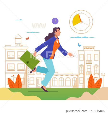 Businesswoman with a briefcase in his hands are late to work.Flat vector illustrator Businesswoman with a briefcase in his hands are late to work.Flat vector illustrator 40915802