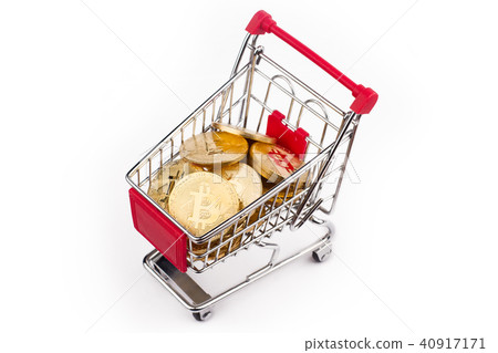 small aluminum shopping cart with golden bitcoins small aluminum shopping cart with golden bitcoins 40917171