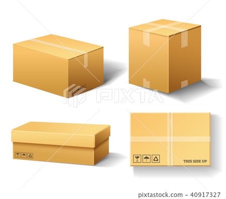 Realistic empty cardboard box Opened. Brown delivery. Carton package with fragile sign on 40917327
