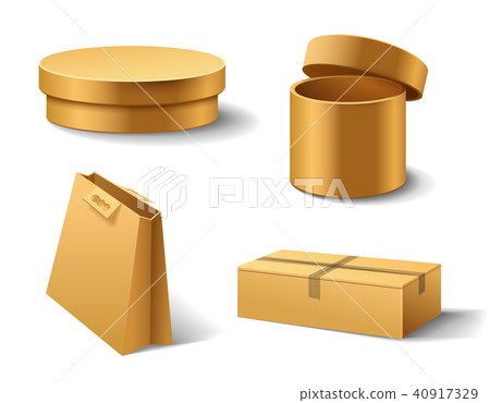 Realistic empty cardboard box Opened. Brown delivery. Carton package with fragile sign on 40917329