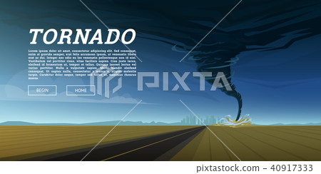 Twisting tornado or storm from sea hurricane in ocean. Realistic tropical natural disaster or 40917333