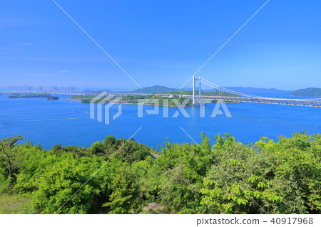 Shimotsui Seto Ohashi Bridge in fresh green Shimotsui Seto Ohashi Bridge in fresh green 40917968