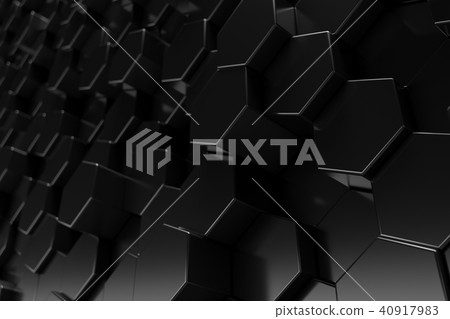 Abstract geometric surface. Hexagonal black background. 3D Rendering 40917983