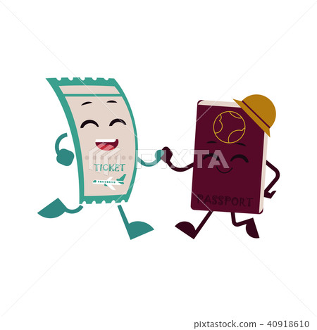 Vector cheerful airplane ticket, passport character Vector cheerful airplane ticket, passport character 40918610