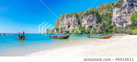 Amazing landscape with traditional longtail boats, tropical sea Amazing landscape with traditional longtail boats, tropical sea 40918611
