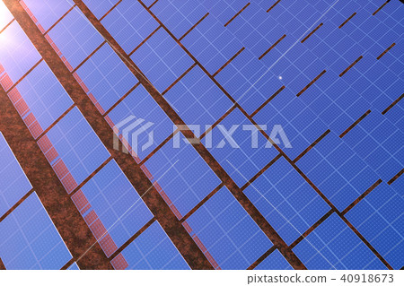 3D rendering solar power generation technology. Alternative energy. Solar battery panel modules with 40918673