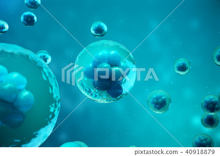 3D Rendering human or animal cells on blue background. Concept Early stage embryo Medicine 40918879