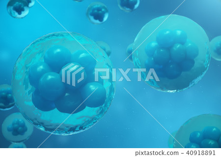 3D Rendering human or animal cells on blue background. Concept Early stage embryo Medicine 3D Rendering human or animal cells on blue background. Concept Early stage embryo Medicine 40918891