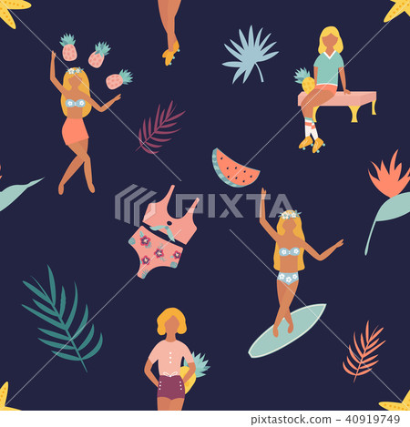 Summertime seamless pattern with pretty girls Summertime seamless pattern with pretty girls 40919749