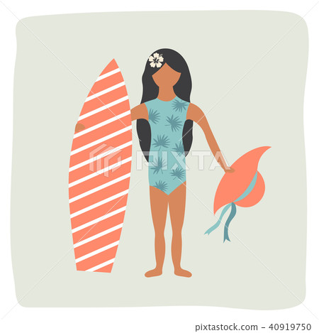 Surfer pretty Girl with surfing board on the beach Surfer pretty Girl with surfing board on the beach 40919750