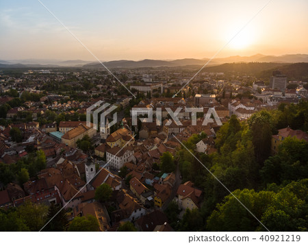 Aerial view of old medieval city center of Ljubljana, capital of Slovenia. Aerial view of old medieval city center of Ljubljana, capital of Slovenia. 40921219