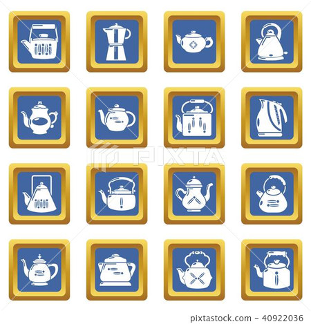 Teapot icons set blue square vector Teapot icons set blue square vector 40922036