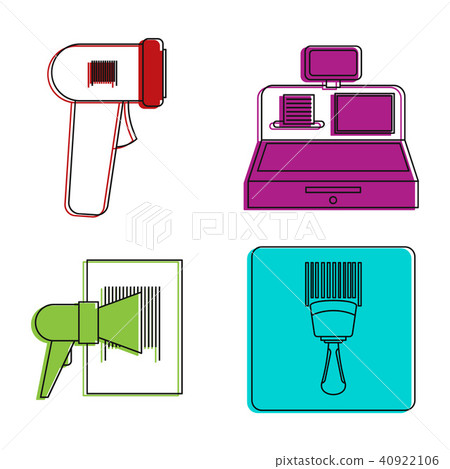 Code bar scaner icon set, color outline style Code bar scaner icon set, color outline style 40922106