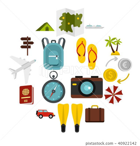 Travel icons set, flat style - Stock Illustration [40922142] - PIXTA