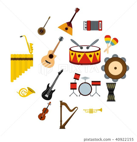 Musical instruments icons set, flat style 40922155