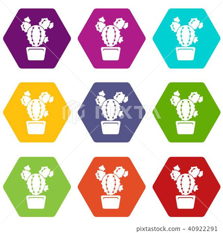 Circle cactus icons set 9 vector 40922291
