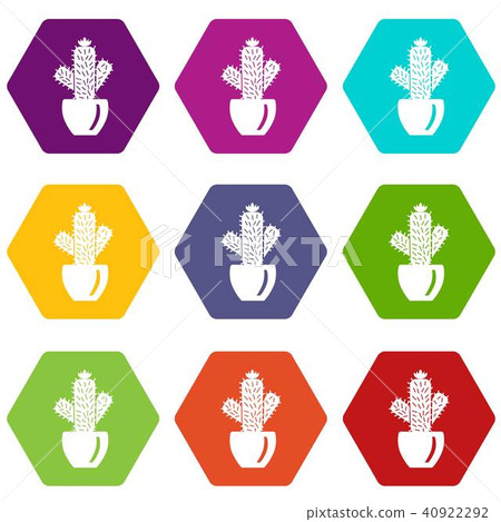 Needle cactus icons set 9 vector 40922292