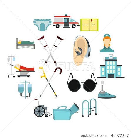 Disabled people care icons set, flat style Disabled people care icons set, flat style 40922297