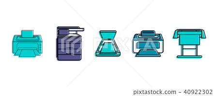 Printer icon set, color outline style 40922302