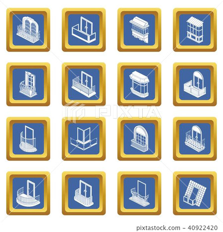 Balcony window forms icons set blue square vector 40922420