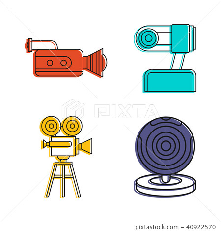 Videocamera icon set, color outline style Videocamera icon set, color outline style 40922570
