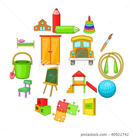 Kindergarten security icons set, cartoon style Kindergarten security icons set, cartoon style 40922742