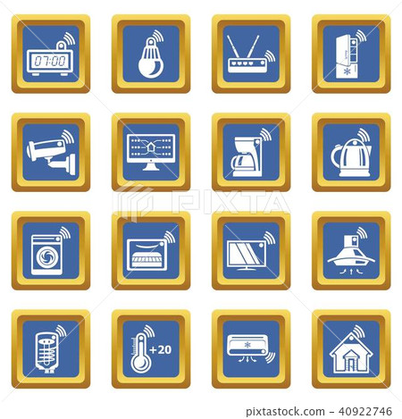 Smart home icons set blue square vector 40922746