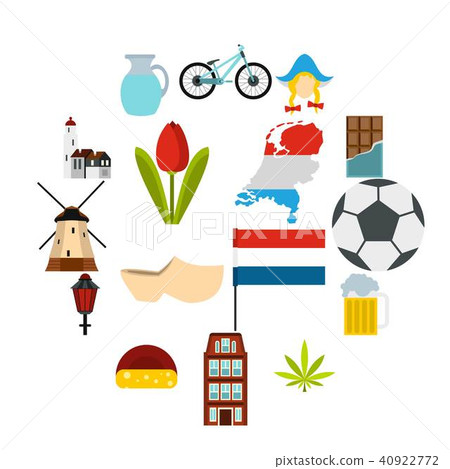 Netherlands icons set, flat style 40922772