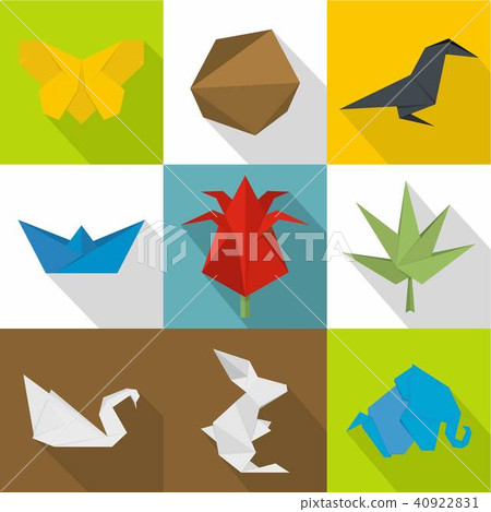 Origami icons set, cartoon style Origami icons set, cartoon style 40922831