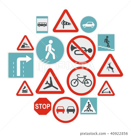 Road Sign Set icons, flat style 40922856
