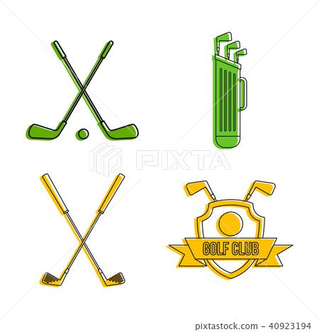 Golf stick icon set, color outline style Golf stick icon set, color outline style 40923194