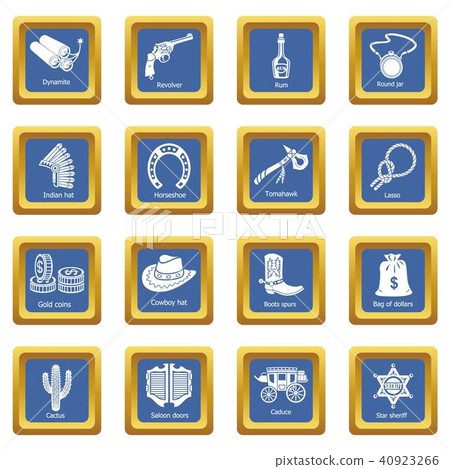 Wild west icons set blue square vector 40923266
