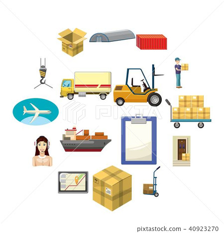 Logistics icons set, cartoon style Logistics icons set, cartoon style 40923270