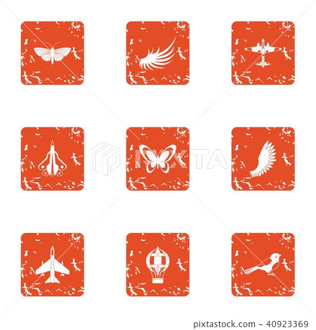 Flying object icons set, grunge style 40923369
